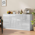 Buffet brillant 140 cm avec 3 tiroirs et 3 portes, meuble de rangement pour salon, salle a manger ou cuisine, blanc