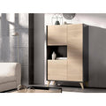 Buffet haut contemporain à trois portes, finition chêne et anthracite
