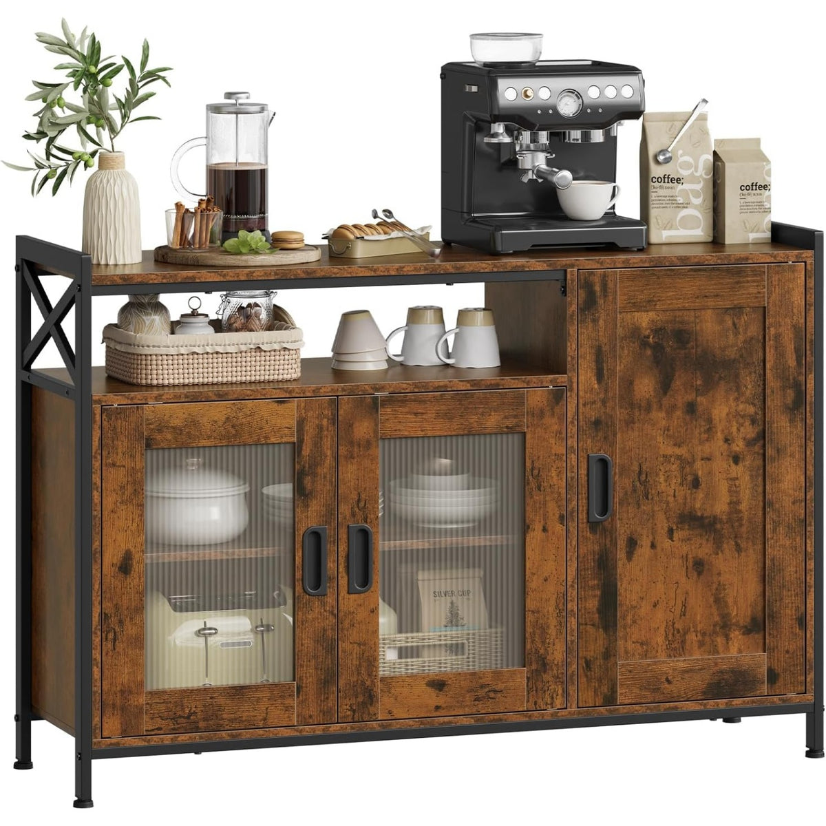 Console étroite à trois niveaux avec espaces de rangement pour entrée, salon ou couloir