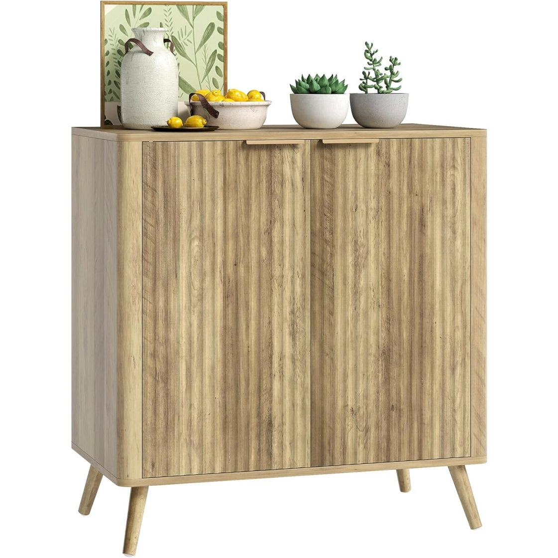 Meuble buffet contemporain avec façade cannelée, rangement fermé et tablette ajustable