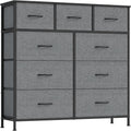 Commode moderne avec 9 tiroirs, cadre métallique et grand espace de rangement, meuble pour chambre, entrée ou salon, gris ardoise