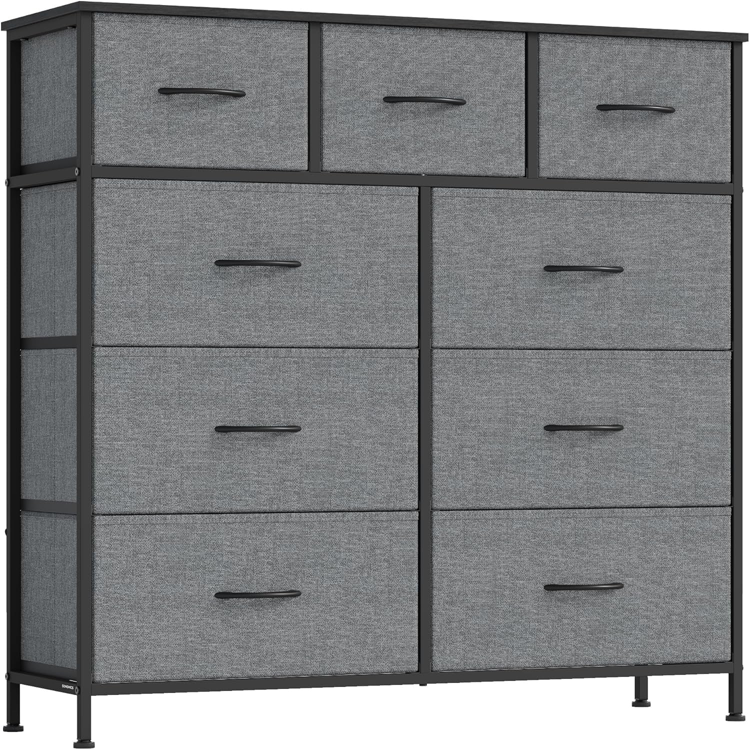 Commode moderne avec 9 tiroirs, cadre métallique et grand espace de rangement, meuble pour chambre, entrée ou salon, gris ardoise