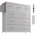 Commode en tissu avec 9 grands tiroirs, poche latérale, crochet et étiquettes, meuble de rangement pour chambre, salon ou couloir