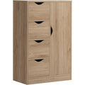 Buffet moderne avec 1 placard et 4 tiroirs, meuble de rangement en bois pour salon, cuisine ou entree, marron