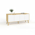Buffet de rangement scandinave blanc avec finition effet hêtre, 4 portes, largeur 140 cm