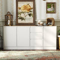 Armoire buffet multifonction avec trois portes, trois tiroirs et étagères de rangement en finition blanche